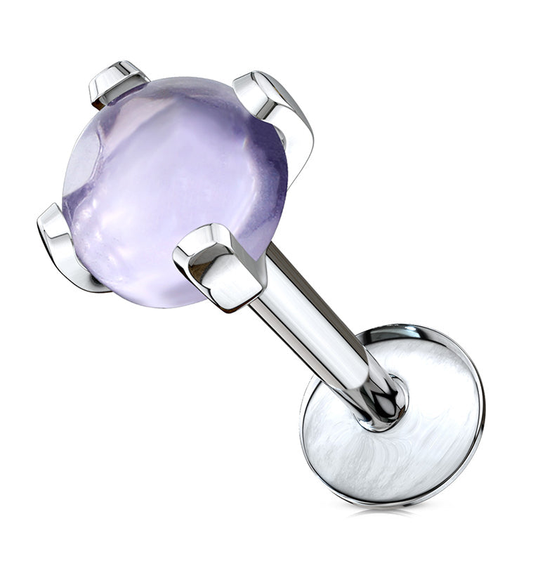 Amethyst Stone Prong Top Internally Threaded Labret