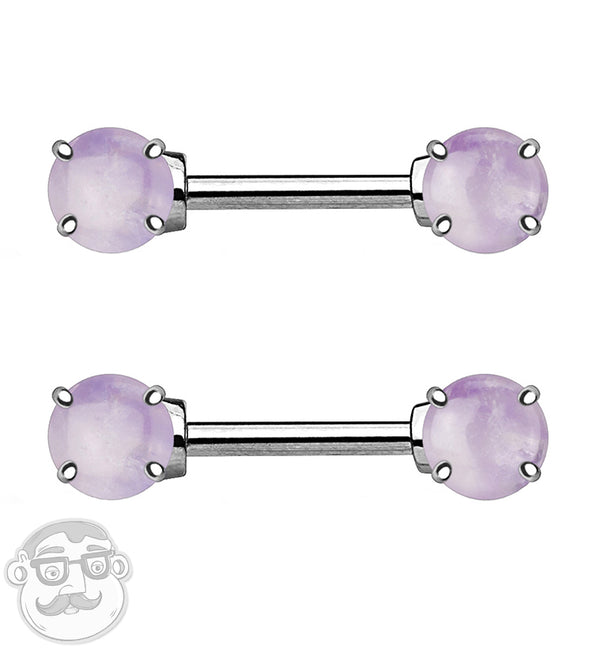 14G Double Amethyst Stone Nipple Ring Barbell