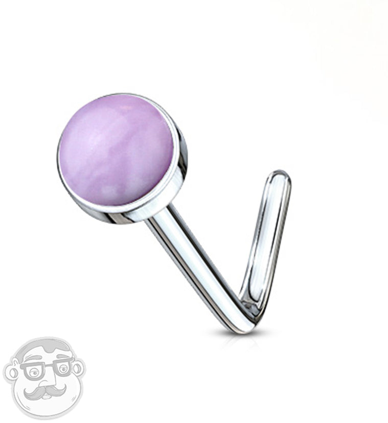 20G Amethyst Stone Top L Shape Nose Stud
