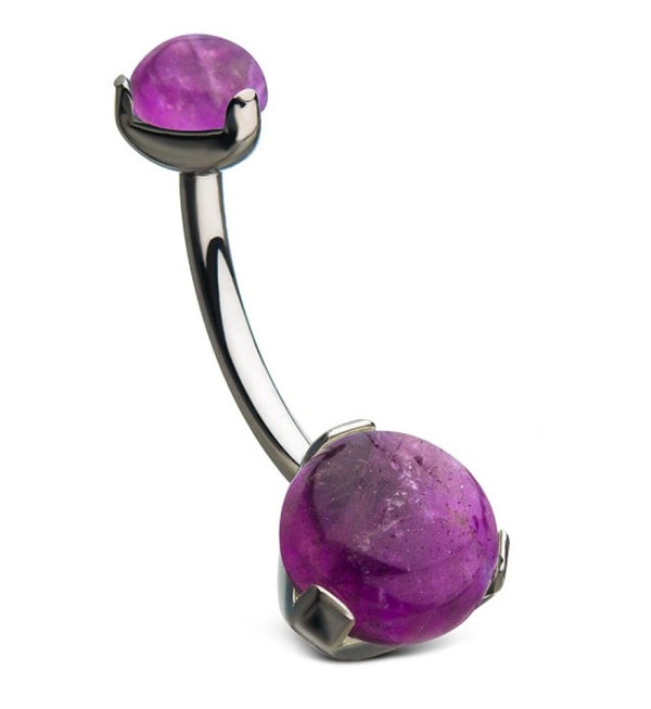 Double Amethyst Stone Cabochon Titanium Belly Button Ring