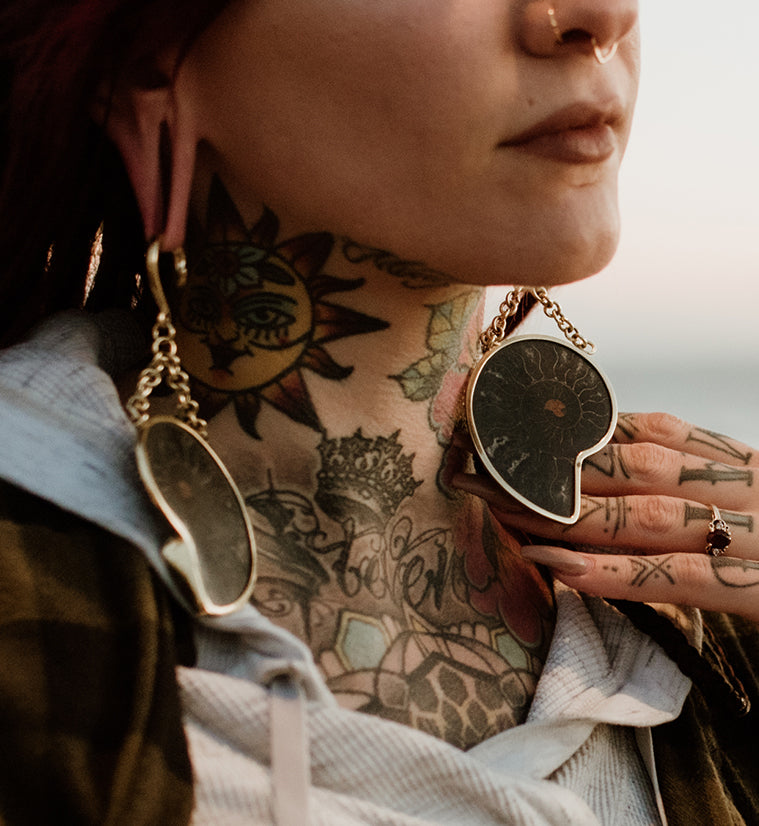Black Ammonite Fossil Ear Weights