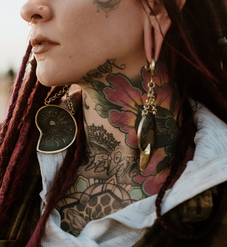 Black Ammonite Fossil Ear Weights