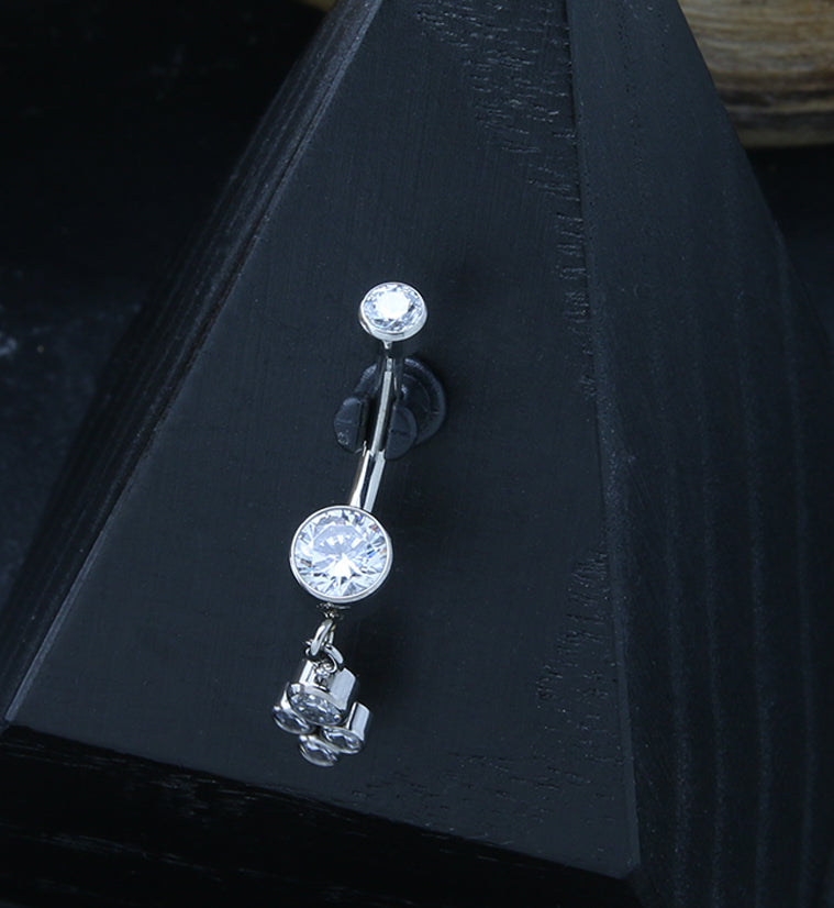 Amulet Clear CZ Dangle Internally Threaded Titanium Belly Button Ring