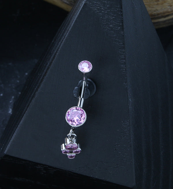 Amulet Pink CZ Dangle Internally Threaded Titanium Belly Button Ring