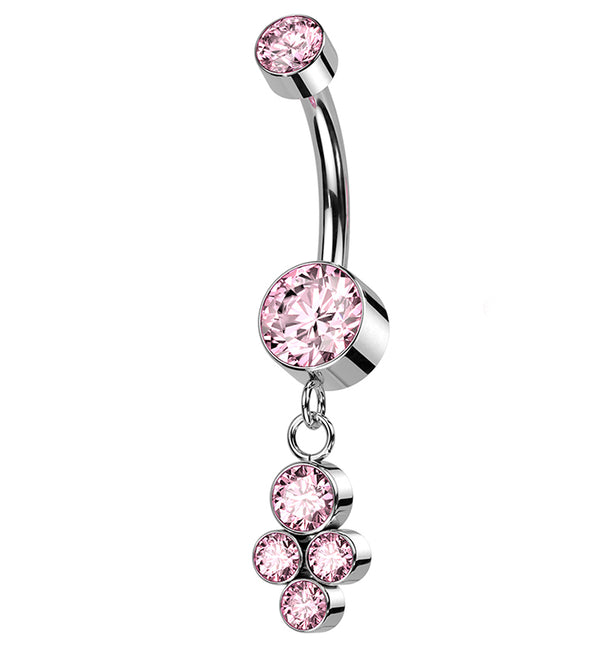 Amulet Pink CZ Dangle Internally Threaded Titanium Belly Button Ring