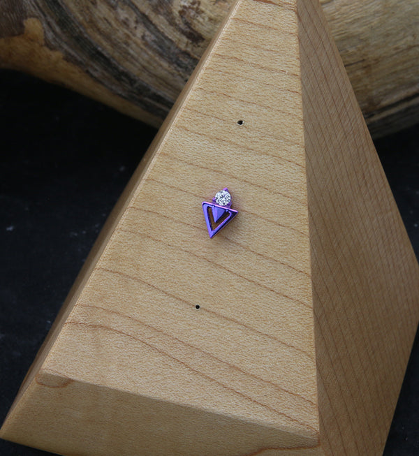 Anodized Purple Triangle Cut Out CZ Threadless Titanium Top