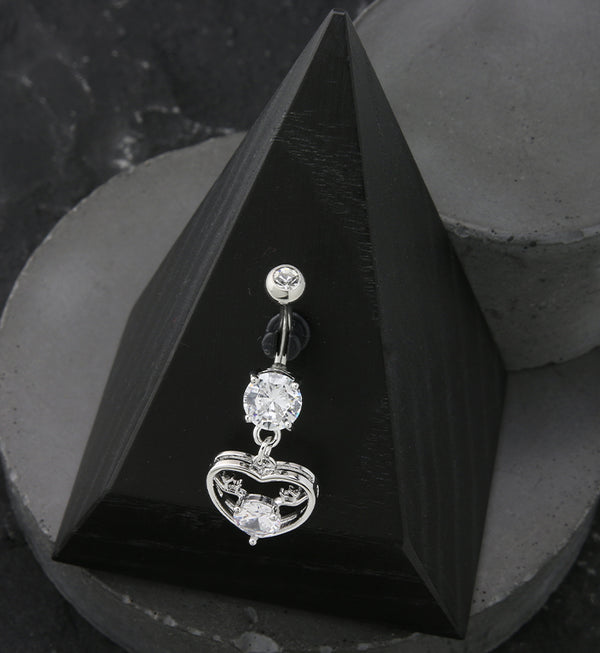 Antler Heart CZ Stainless Steel Belly Button Ring