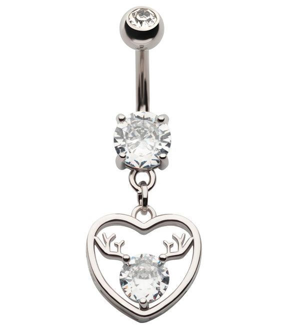 Antler Heart CZ Stainless Steel Belly Button Ring