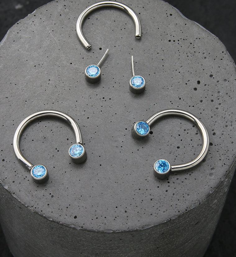 Aqua CZ Threadless Titanium Circular Barbell