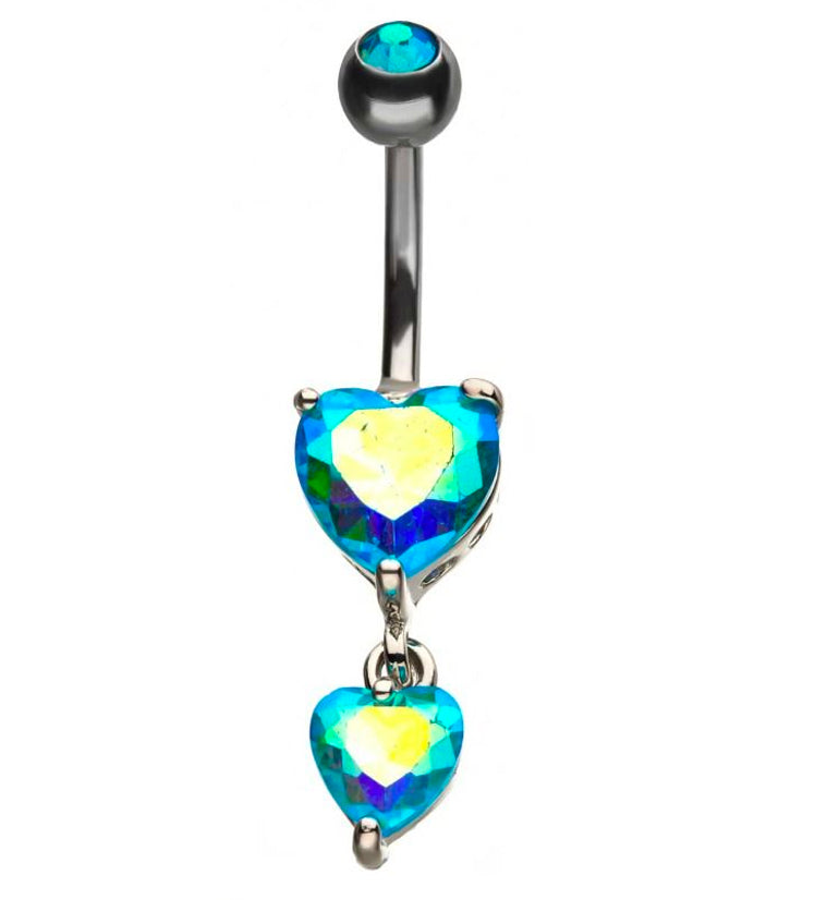 Aqua Blue Heart Dangle Belly Button Ring