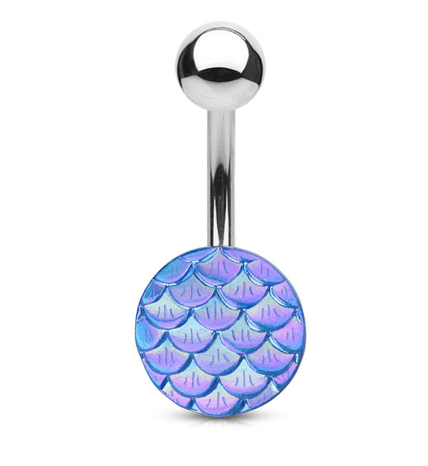 Aqua Mermaid Scale Brass Belly Button Ring