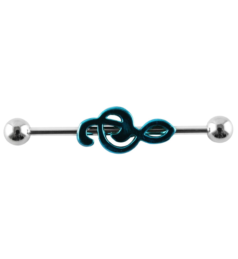 Blue Music Note Stainless Steel Industrial Barbell