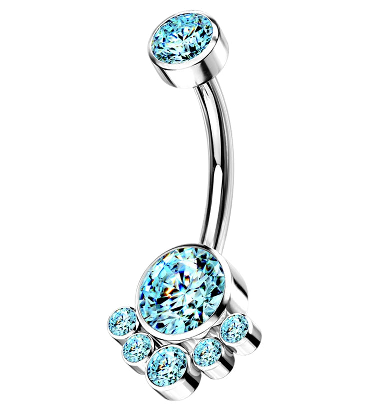 Aqua CZ Cluster Belly Button Ring