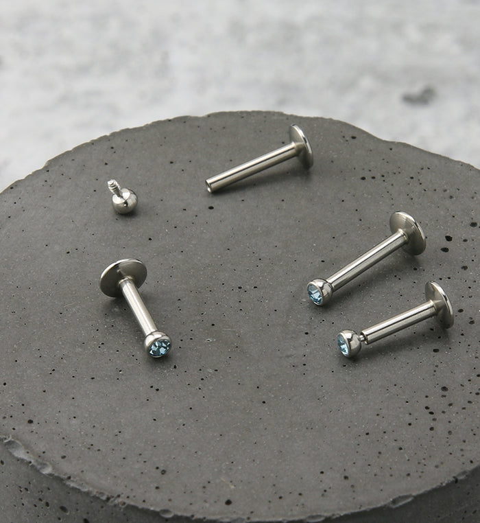 Aqua CZ Bezel Labret Stud (Convex Disk)