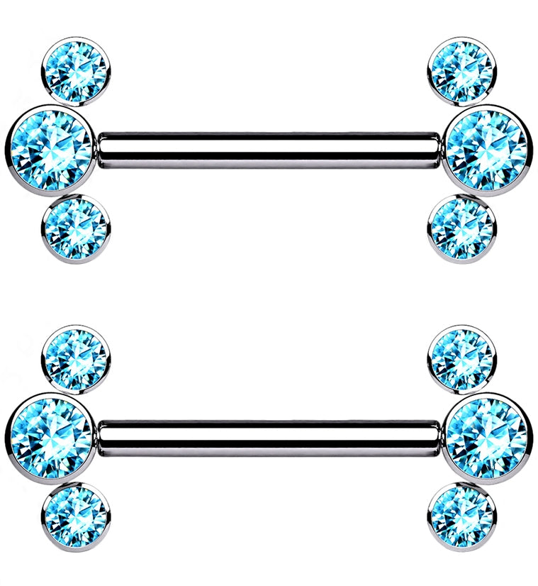 Aqua Cluster CZ Threadless Titanium Nipple Bars