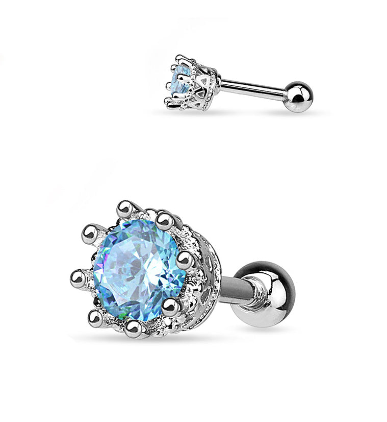 Aqua CZ Crest Steel Tragus / Cartilage Barbell