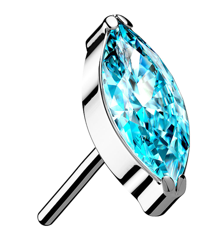 Aqua CZ Oval Titanium Threadless Top