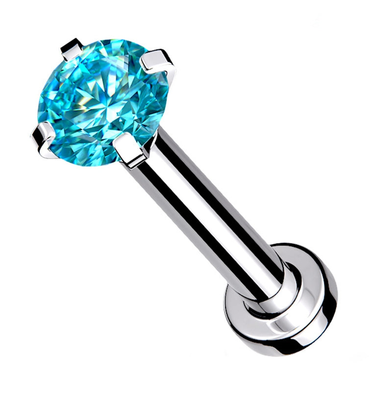 Aqua CZ Prong Internally Threaded Mini Disc Labret