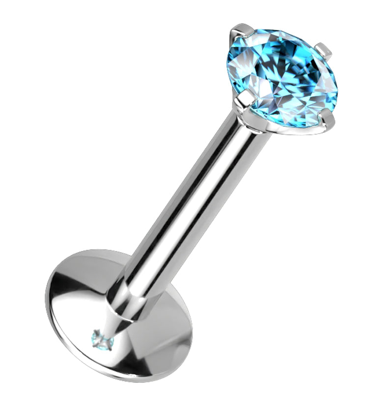 Aqua CZ Prong Labret Stud (Convex Disk)