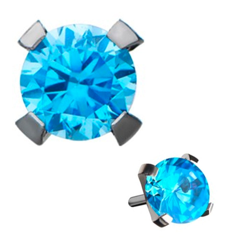 Titanium Threadless Aqua Prong Set Swarovski Top