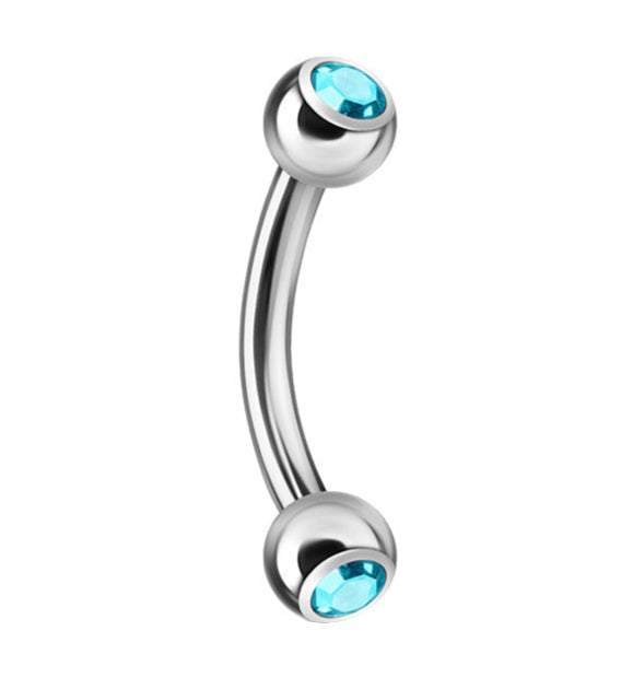Aqua Double CZ Stainless Steel Curved Barbell