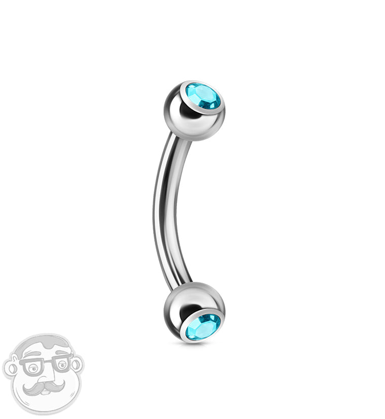 Aqua Double CZ Stainless Steel Curved Barbell