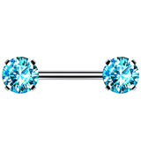 Double Aqua CZ Stainless Steel Threadless Barbell
