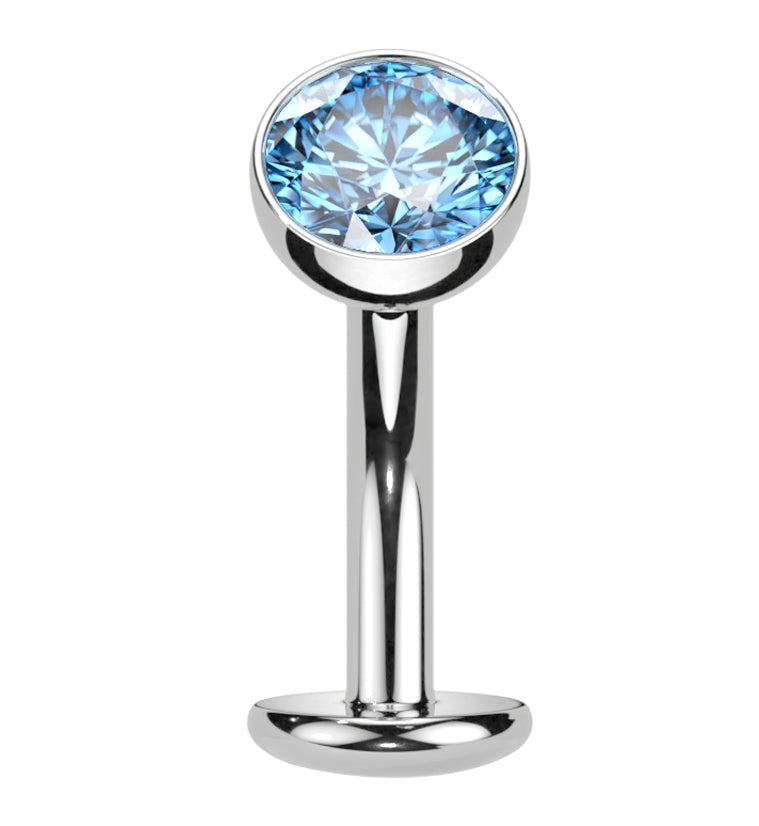 Aqua CZ Titanium Threadless Floating Belly Button Ring (Convex Disk)