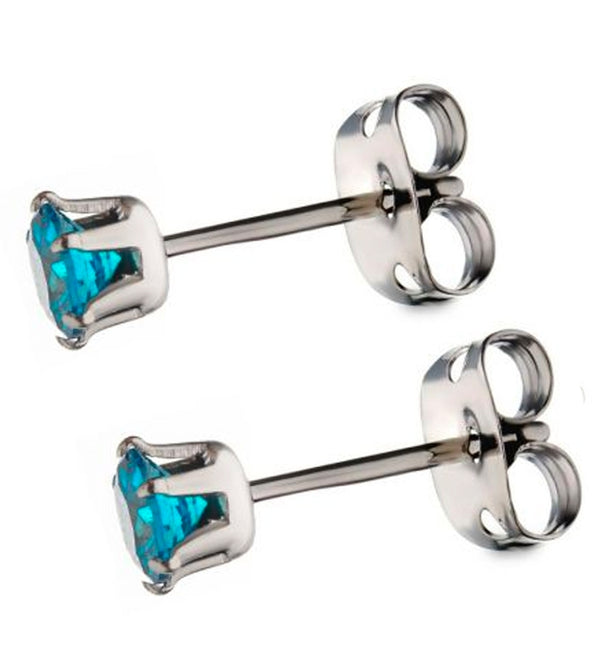 Aqua CZ Prong Titanium Earrings
