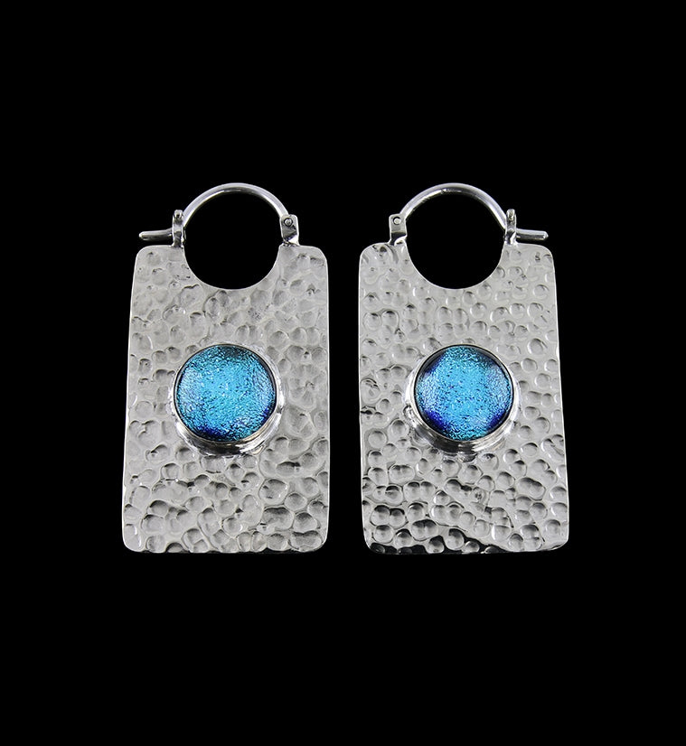 14G Lateral Ocean Dichroic Glass White Brass Hangers / Earrings