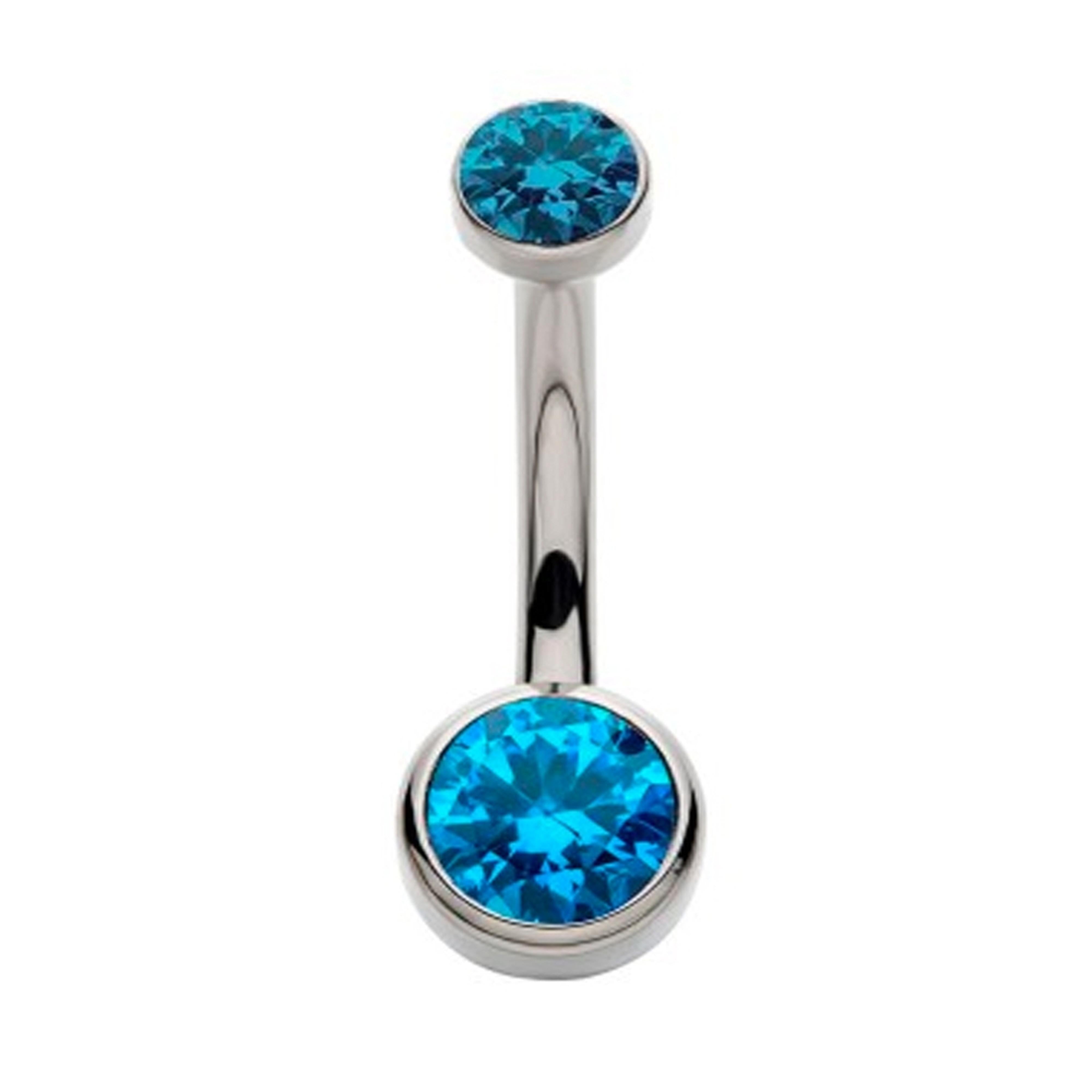 Aqua Double Flat Bezel CZ Titanium Belly Button Ring