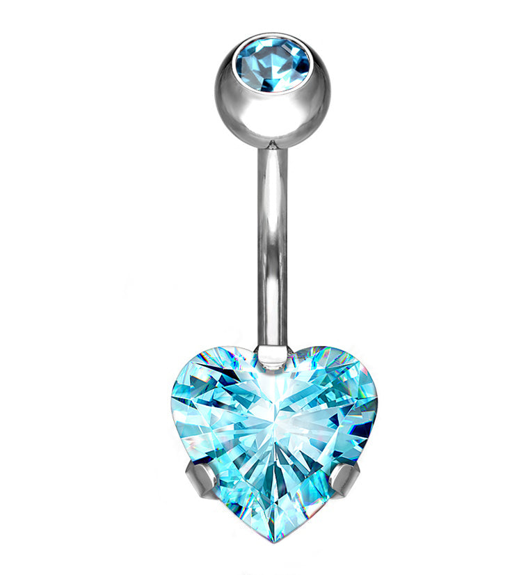 Aqua Heart CZ Titanium Belly Button Ring