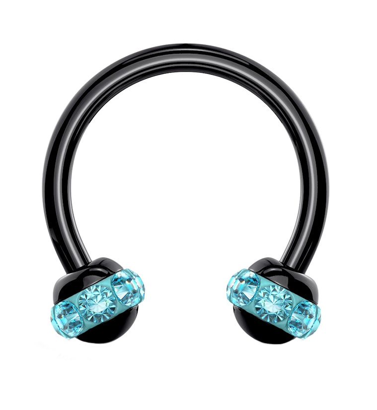 Aqua Gem Orb Black Circular Barbell