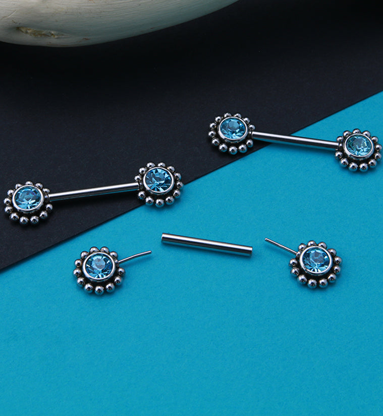 14G Aqua Gem Verge Threadless Nipple Ring Barbells