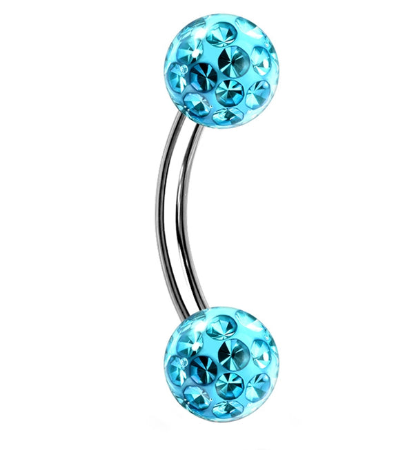 Aqua Double Glitterball Stainless Steel Curved Barbell