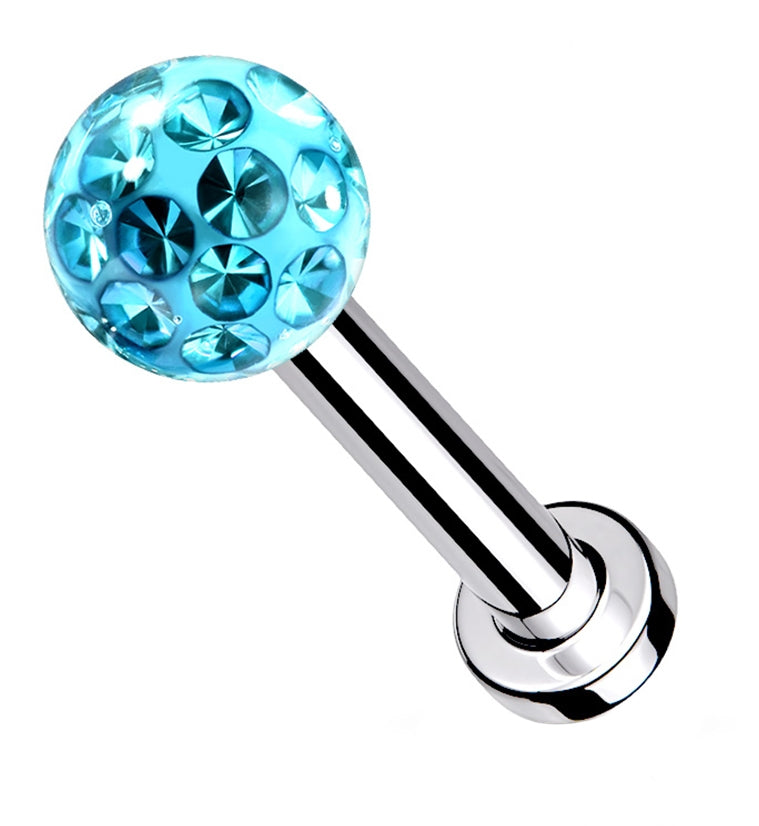 Aqua Glitterball Stainless Steel Labret