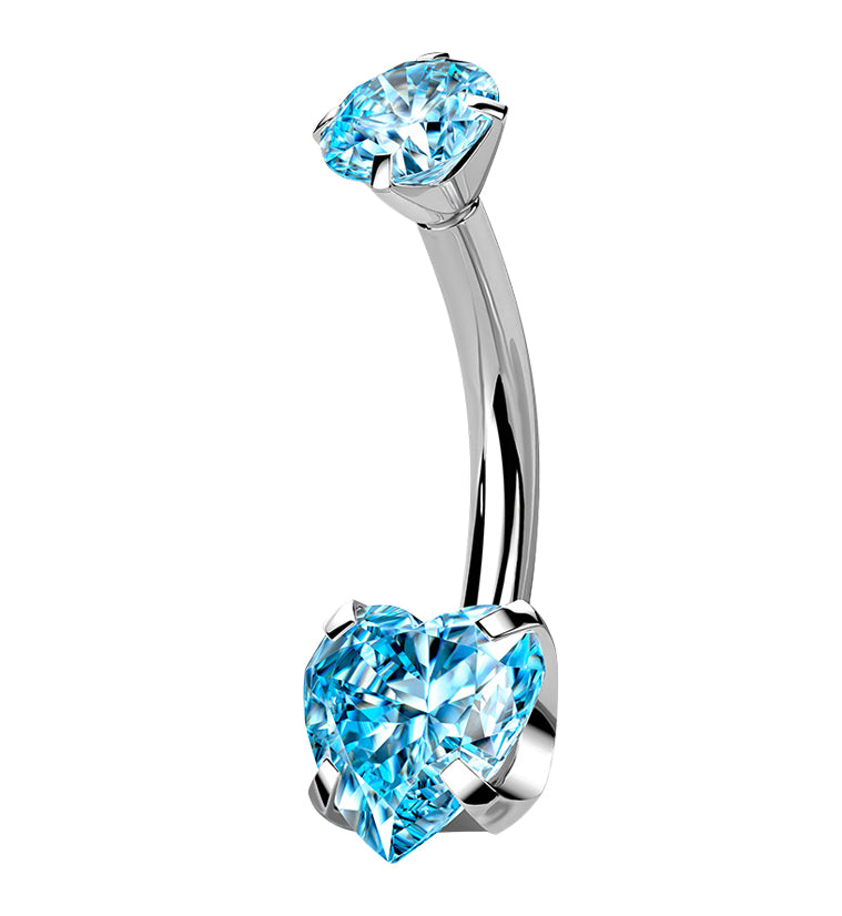 Aqua Heart CZ Internally Threaded Titanium Belly Button Ring