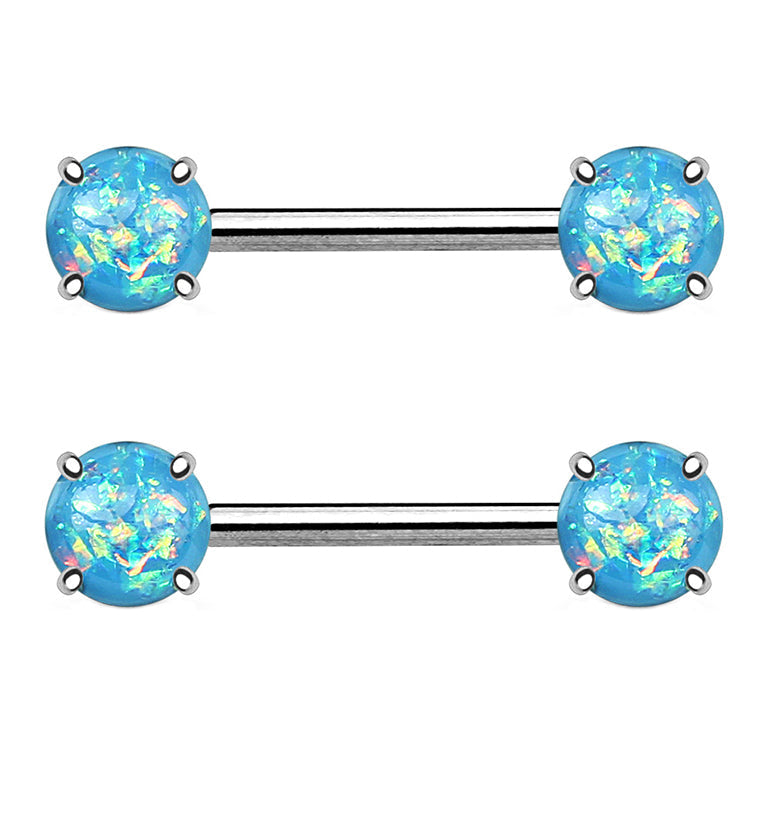 14G Double Aqua Opalite NIpple Ring Barbell