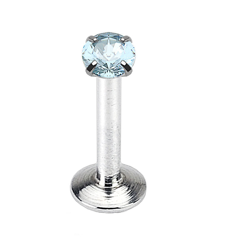 Aqua CZ Prong Internally Threaded Labret