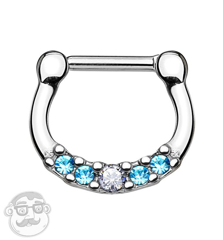 16G Aqua CZ Line Stainless Steel Septum Clicker