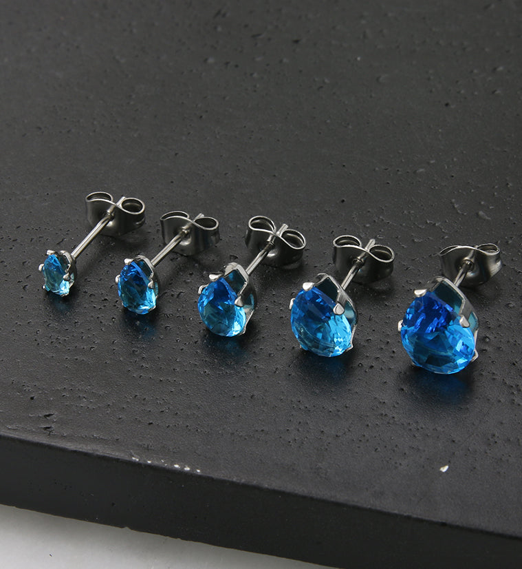 Aqua Teardrop CZ Stainless Steel Earrings