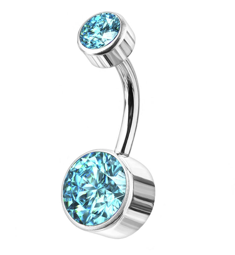 Aqua Bezel CZ Titanium Belly Button Ring