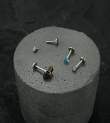 Aqua Triangle CZ and Rainbow Aurora Crystal Stainless Steel Internally Threaded Labret Pack