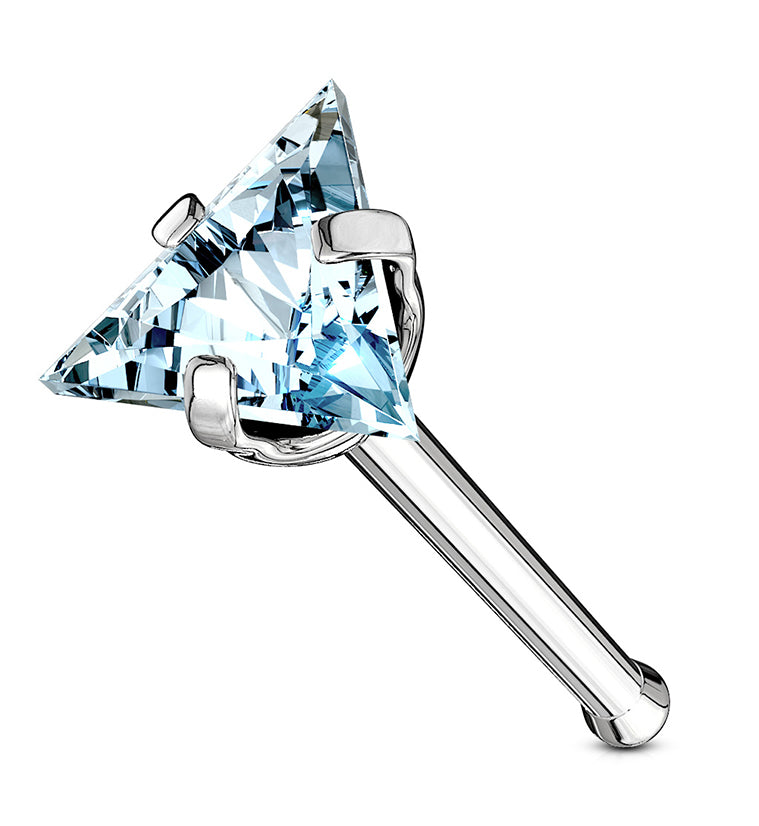 20G Aqua Triangle CZ Stainless Steel Nosebone