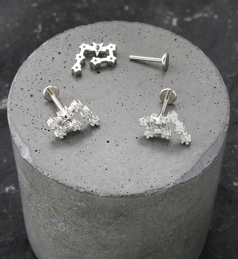 Aquarius Constellation Clear CZ Stainless Steel Internally Threaded Labret