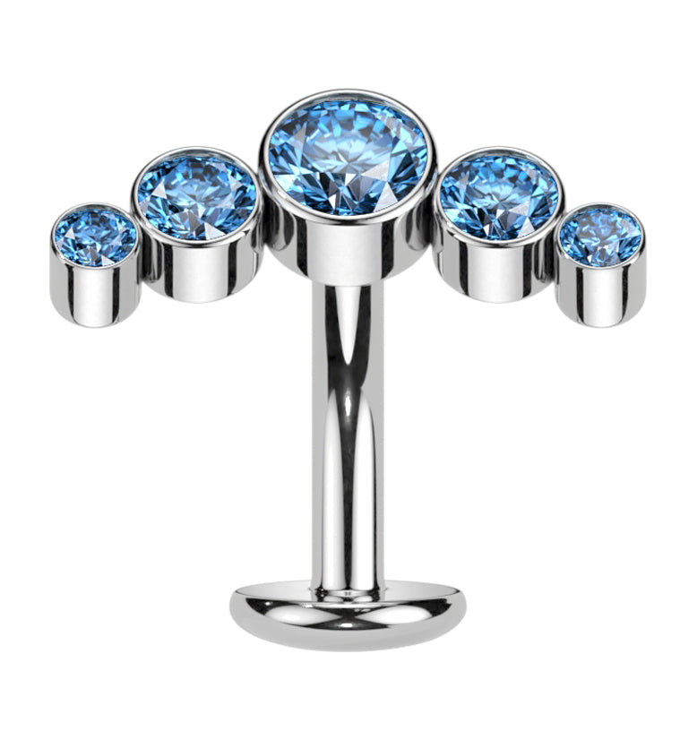 Arch Aqua CZ Titanium Threadless Floating Belly Button Ring (Convex Disk)