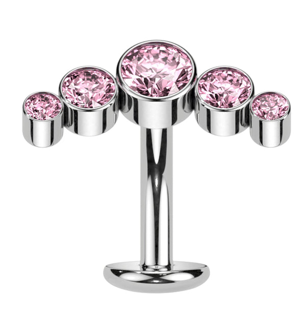 Arch Pink CZ Titanium Threadless Floating Belly Button Ring (Convex Disk)