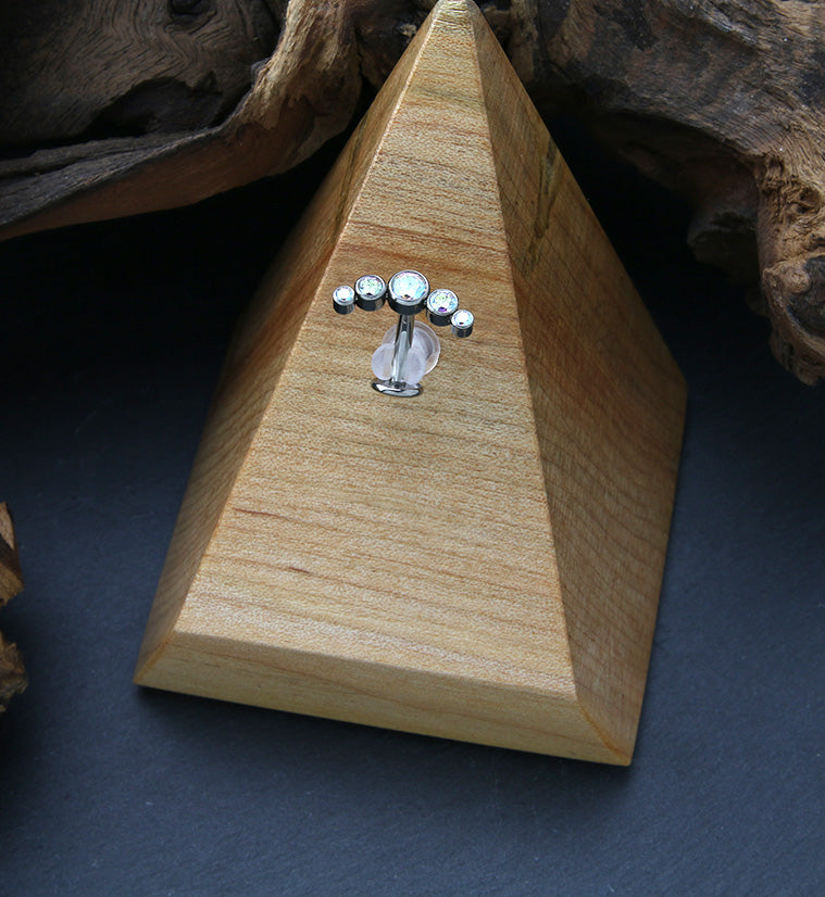 Arch Rainbow Aurora CZ Titanium Threadless Floating Belly Button Ring (Convex Disk)