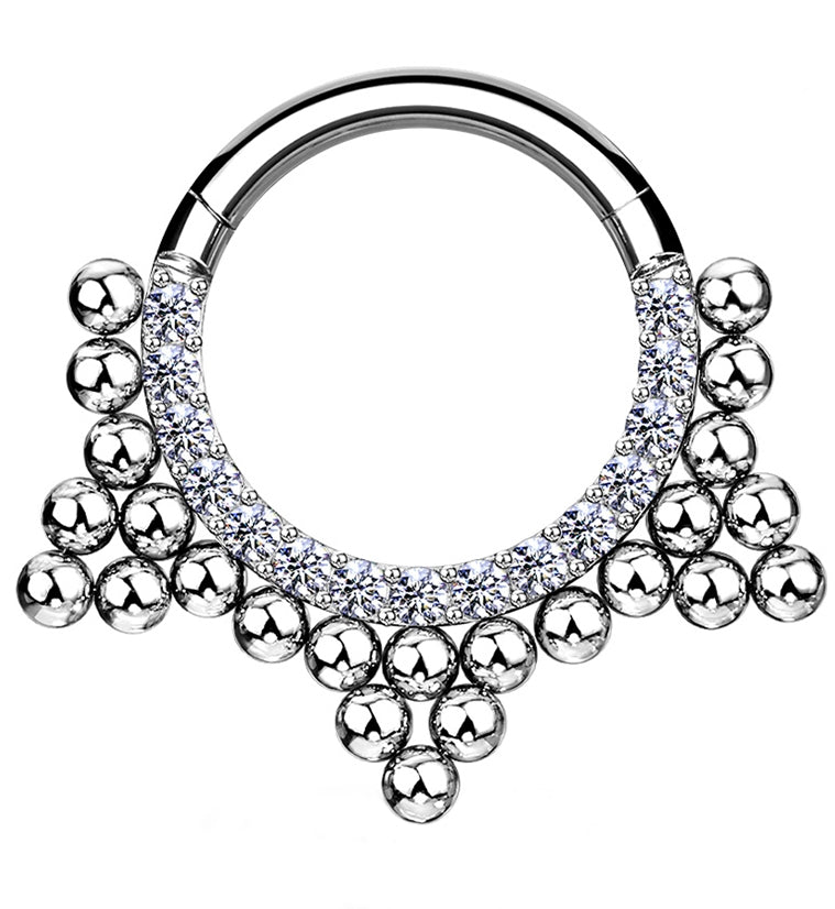 Arena Triple Cluster Bead CZ Hinged Segment Hoop Ring