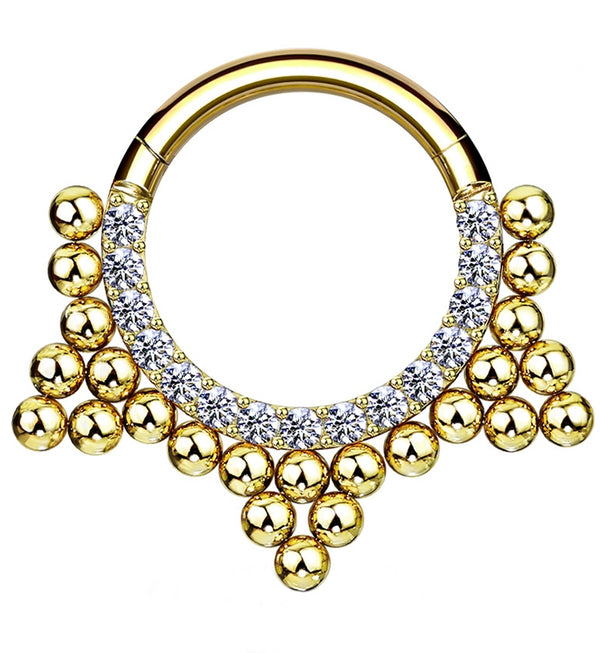 Arena Gold PVD Triple Cluster Bead CZ Hinged Segment Hoop Ring